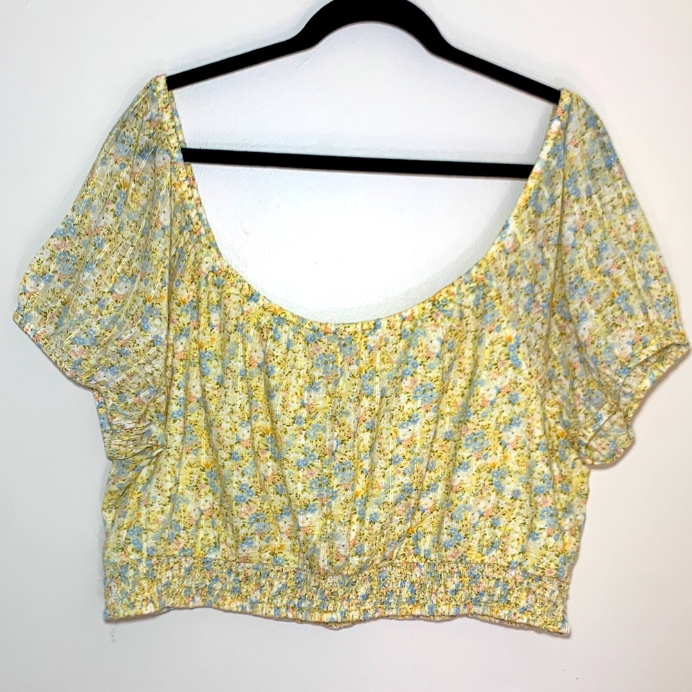 American Eagle Floral Yellow Crop Top